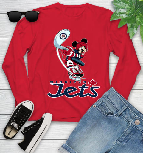 NHL Hockey Winnipeg Jets Cheerful Mickey Mouse Shirt Youth Long Sleeve 11