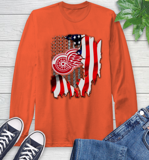 Detroit Red Wings NHL Hockey American Flag Long Sleeve T-Shirt 4