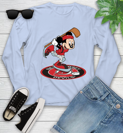 NHL Hockey New Jersey Devils Cheerful Mickey Disney Shirt Youth Long Sleeve 9