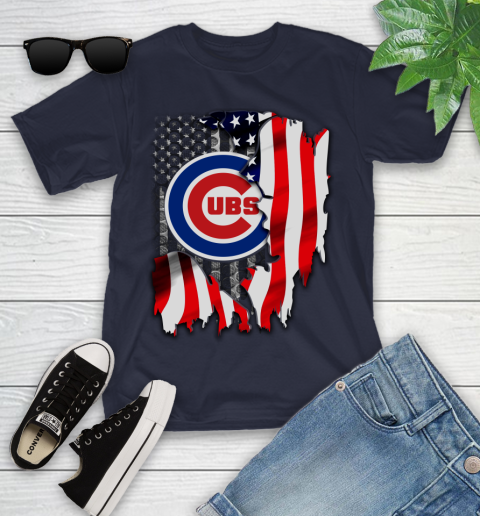 Chicago Cubs MLB Baseball American Flag Youth T-Shirt 2