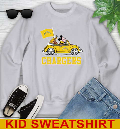 NFL Football Los Angeles Chargers Pluto Mickey Driving Disney Shirt Youth Sweatshirt 4