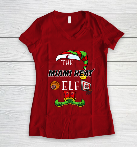 Miami Heat Christmas ELF Funny NBA Women's V-Neck T-Shirt 8