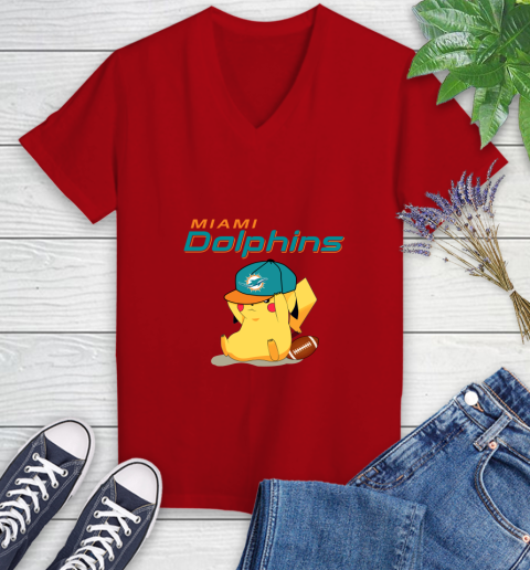 NFL Pikachu Football Sports Miami Dolphins Women's V-Neck T-Shirt 12