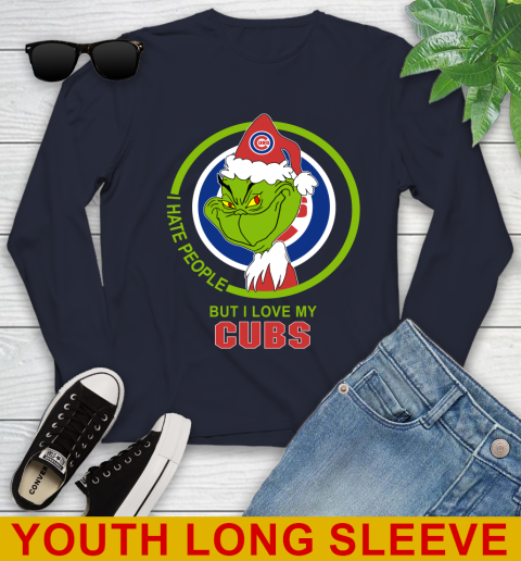 Chicago Cubs MLB Christmas Grinch I Hate People But I Love My Favorite Baseball Team Youth Long Sleeve 3