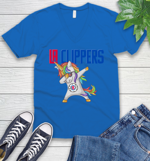 LA Clippers NBA Basketball Funny Unicorn Dabbing Sports V-Neck T-Shirt 6