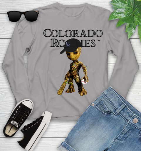 MLB Colorado Rockies Groot Guardians Of The Galaxy Baseball Youth Long Sleeve 5