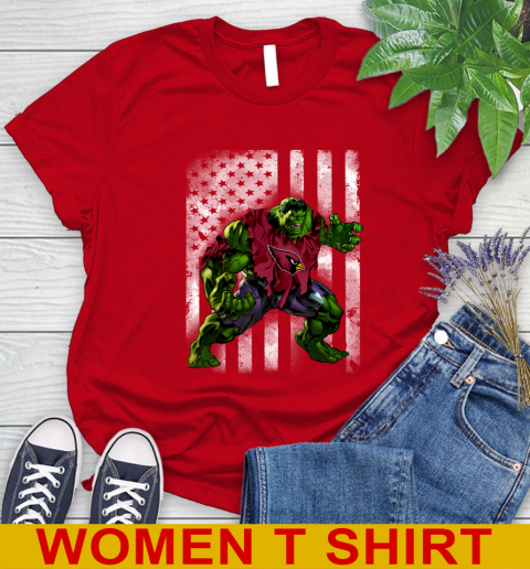 Arizona Cardinals Hulk Marvel Avengers NFL Football American Flag Women's T-Shirt 11