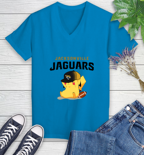 NFL Pikachu Football Sports Jacksonville Jaguars Women's V-Neck T-Shirt 7