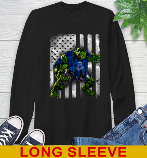 Kansas City Royals Hulk Marvel Avengers MLB Baseball American Flag Long Sleeve T-Shirt