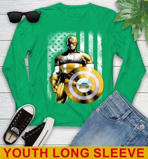 Denver Nuggets NBA Basketball Captain America Marvel Avengers American Flag Shirt Youth Long Sleeve 7