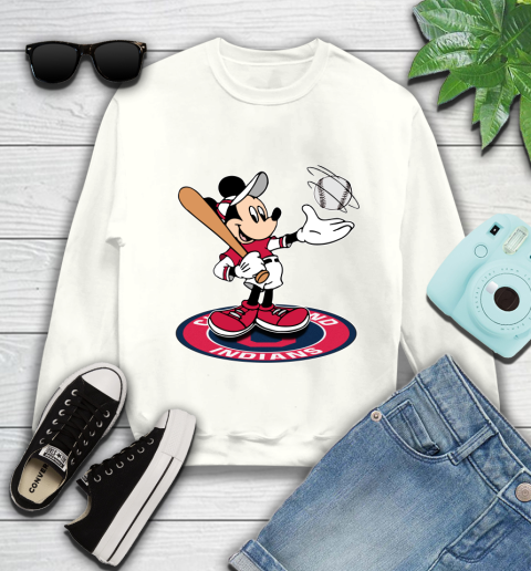 MLB Baseball Cleveland Indians Cheerful Mickey Disney Shirt Youth Sweatshirt 2