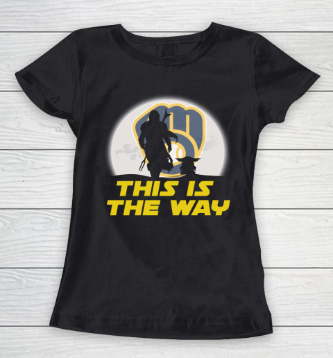 Milwaukee Brewers MLB Baseball Star Wars Yoda And Mandalorian This Is The Way Women's T-Shirt