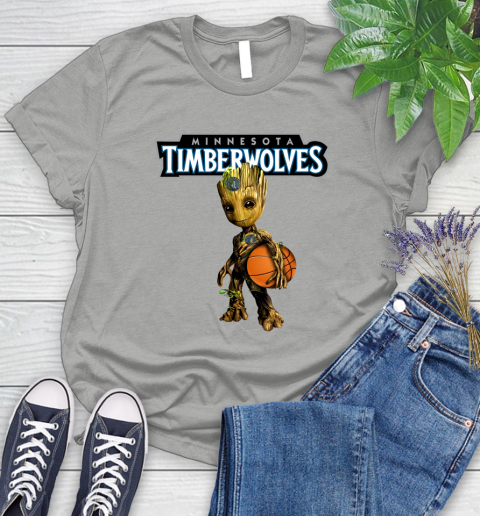 Minnesota Timberwolves NBA Basketball Groot Marvel Guardians Of The Galaxy Women's T-Shirt 10