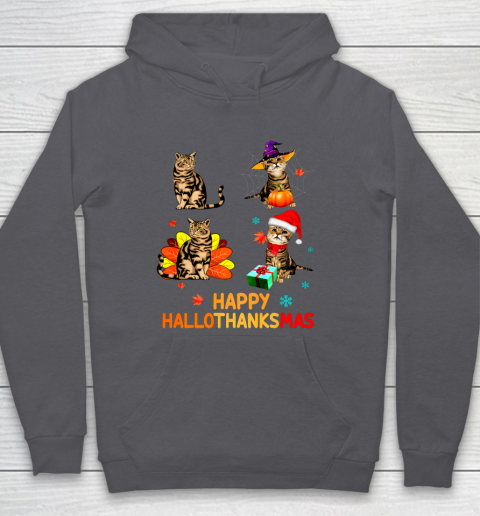 Cat Halloween Thanksgiving Christmas Happy Hallothanksmas Hoodie 4