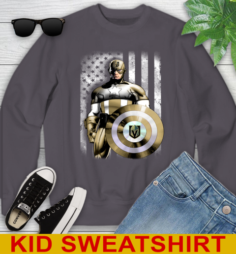 Vegas Golden Knights NHL Hockey Captain America Marvel Avengers American Flag Shirt Youth Sweatshirt 5