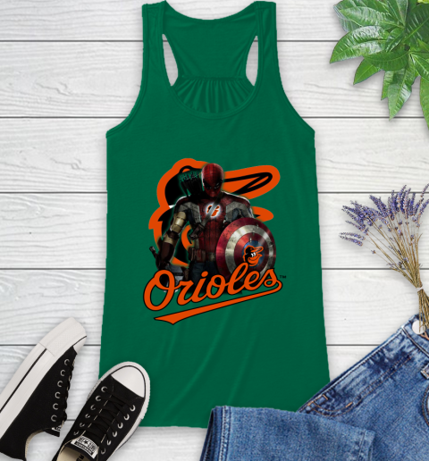 MLB Captain America Thor Spider Man Hawkeye Avengers Endgame Baseball Baltimore Orioles Racerback Tank 7