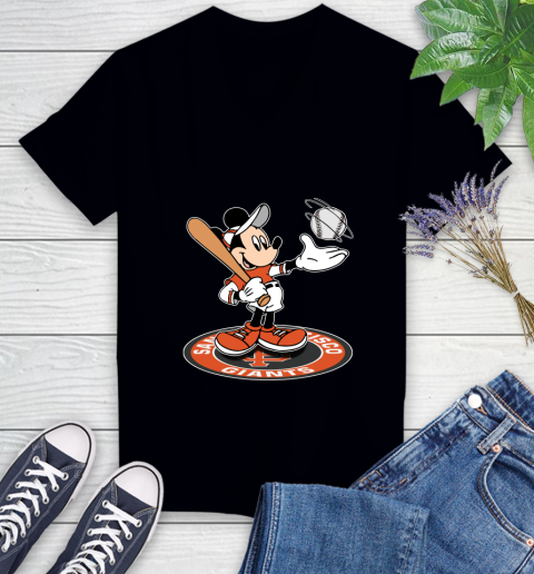 MLB Baseball San Francisco Giants Cheerful Mickey Disney Shirt Women's V-Neck T-Shirt