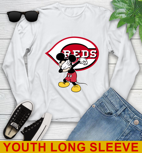 Cincinnati Reds MLB Baseball Dabbing Mickey Disney Sports Youth Long Sleeve