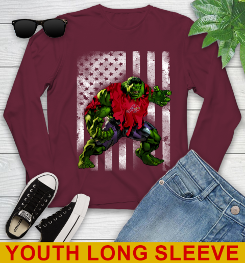 Atlanta Braves Hulk Marvel Avengers MLB Baseball American Flag Youth Long Sleeve 6