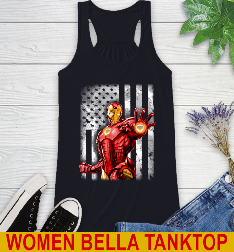 New York Knicks NBA Basketball Iron Man Avengers American Flag Shirt Racerback Tank 8