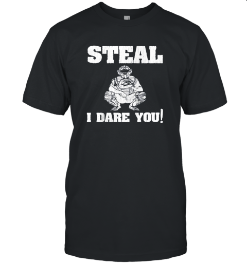 Kids Baseball Catcher Gift Funny Youth Shirt Steal I Dare You! Unisex Jersey Tee