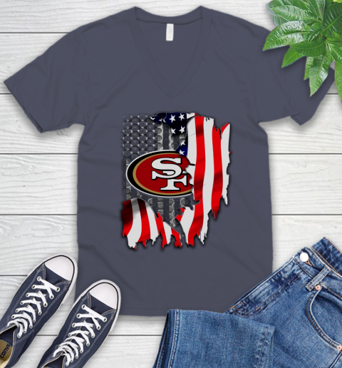San Francisco 49ers NFL Football American Flag V-Neck T-Shirt 7