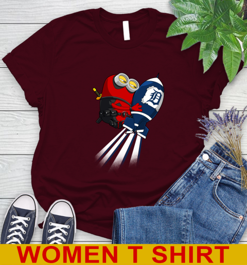 MLB Baseball Detroit Tigers Deadpool Minion Marvel Shirt Women's T-Shirt 6