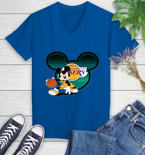 NBA Los Angeles Lakers Mickey Mouse Disney Basketball Women's V-Neck T-Shirt 11 NBA Los Angeles Lakers Mickey Mouse Disney Basketball Women's V-Neck T-Shirt - Image 11