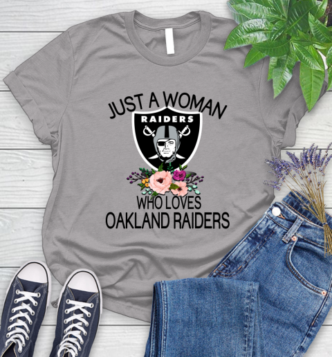 NFL Just A Woman Who Loves Oakland Raiders Football Sports Women's T-Shirt 3