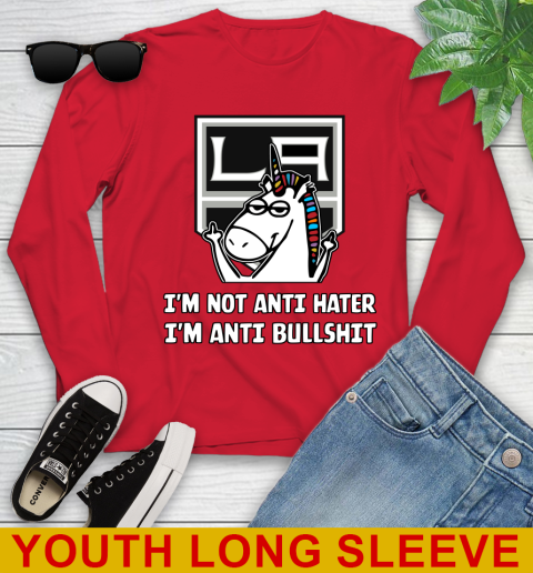 Los Angeles Kings NHL Hockey Unicorn I'm Not Anti Hater I'm Anti Bullshit Youth Long Sleeve 11