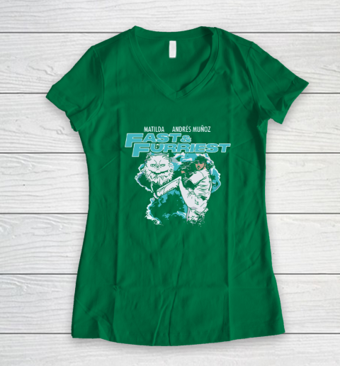 Matilda & Andres Muñoz Fast & Furriest Mariners Women's V-Neck T-Shirt 3