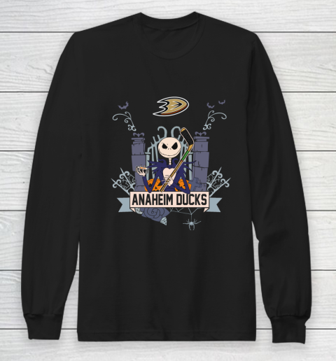 NHL Anaheim Ducks Hockey Jack Skellington Halloween Long Sleeve T-Shirt