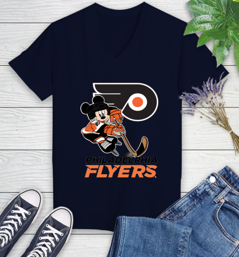 NHL Philadelphia Flyers Mickey Mouse Disney Hockey T Shirt Women's V-Neck T-Shirt 3