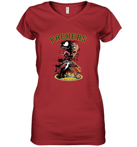 NFL Green Bay Packers Football Venom Groot Guardians Of The Galaxy Eq92QJyj3u9 women v neck t shirt 39 95 151514 front red