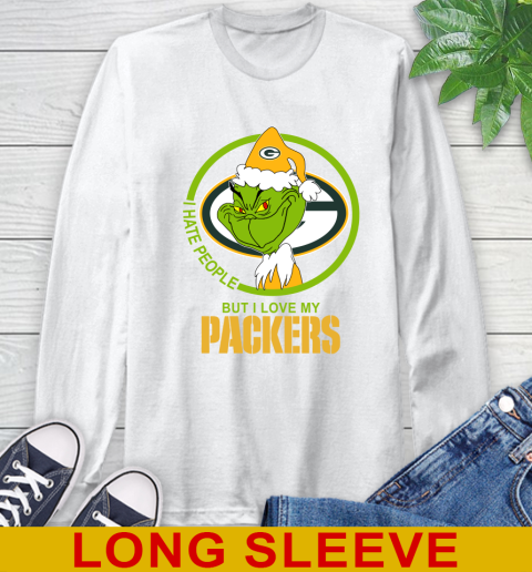 Green Bay Packers NFL Christmas Grinch I Hate People But I Love My Favorite Football Team Long Sleeve T-Shirt