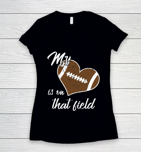 Grandpa Funny Gift Apparel  My Heart Is On That Field Football Dad Mom Grandparent Women's V-Neck T-Shirt