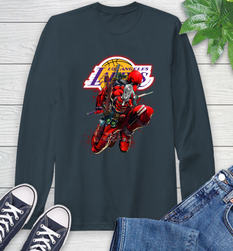 NBA Deadpool Marvel Comics Sports Basketball Los Angeles Lakers Long Sleeve T-Shirt 8