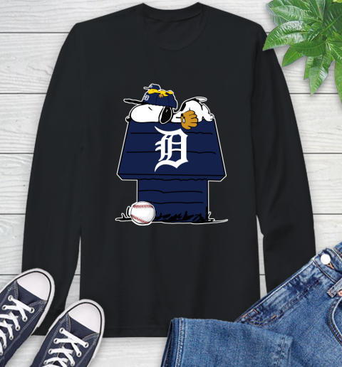 MLB Detroit Tigers Snoopy Woodstock The Peanuts Movie Baseball T Shirt Long Sleeve T-Shirt 2