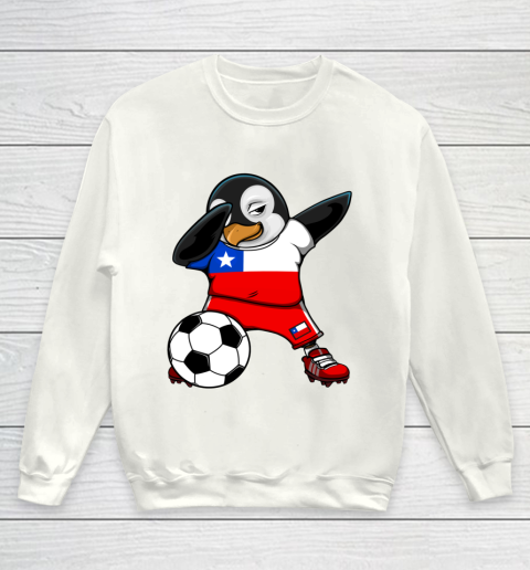 Dabbing Penguin Chile Soccer Fans Jersey Flag Football Lover Long Youth Sweatshirt