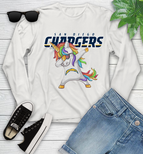 Los Angeles Chargers NFL Football Funny Unicorn Dabbing Sports Youth Long Sleeve 12