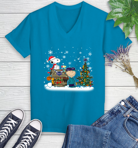 Charlotte Hornets NBA Basketball Christmas The Peanuts Movie Snoopy Championship Women's V-Neck T-Shirt 7