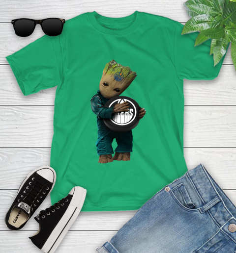 NHL Groot Guardians Of The Galaxy Hockey Sports Edmonton Oilers Youth T-Shirt 6