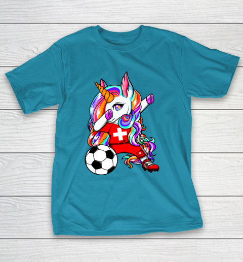 Dabbing Unicorn Switzerland Soccer Fans Jersey Flag Football T-Shirt 20
