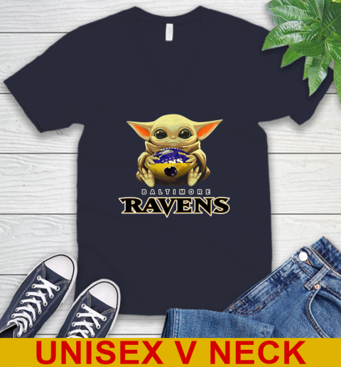 NFL Football Baltimore Ravens Baby Yoda Star Wars Shirt V-Neck T-Shirt 3