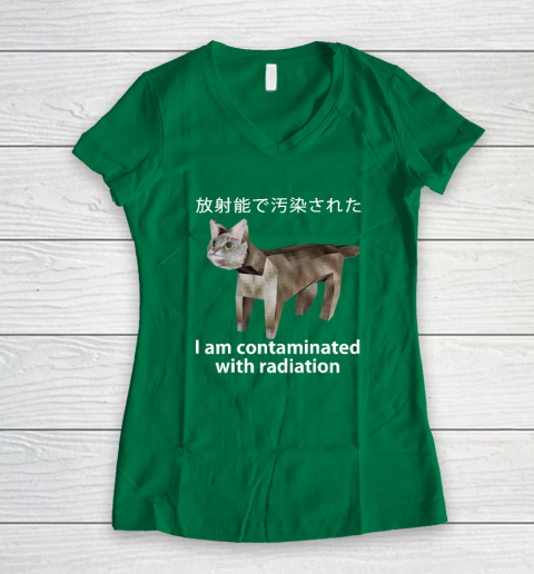 I Am Contaminated With Radiation Japanese Cat Meme Women's V-Neck T-Shirt 3
