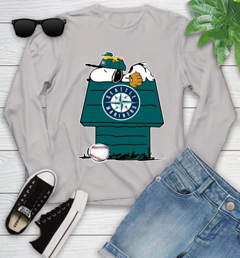 MLB Seattle Mariners Snoopy Woodstock The Peanuts Movie Baseball T Shirt Youth Long Sleeve 12