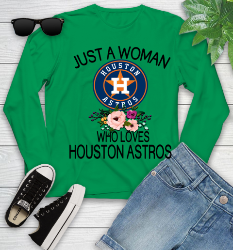 MLB Just A Woman Who Loves Houston Astros Baseball Sports Youth Long Sleeve 4