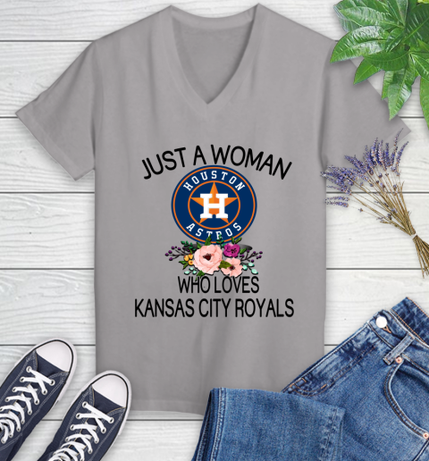 MLB Just A Woman Who Loves Kansas City Royals Baseball Sports Women's V-Neck T-Shirt 2
