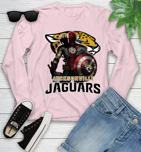 NFL Captain America Thor Spider Man Hawkeye Avengers Endgame Football Jacksonville Jaguars Youth Long Sleeve 10