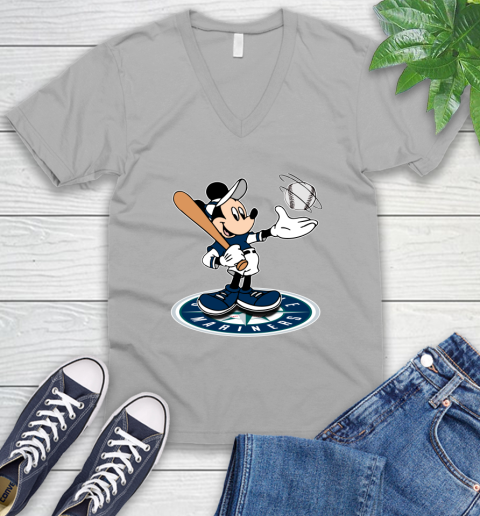 MLB Baseball Seattle Mariners Cheerful Mickey Disney Shirt V-Neck T-Shirt 4